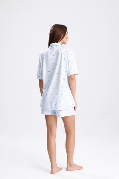 Espuar 768 Set de pantaloni scurți din viscoză din bumbac pieptănat, cu nasturi, cu model de flori pentru femei