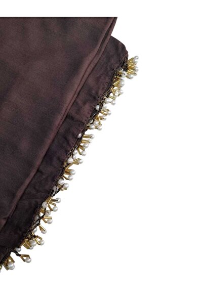 BENLİ Inci Boncuklu Gold El Oyalı Eşarp Yazma 100x100cm