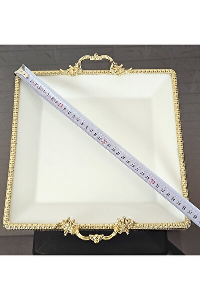 atabey home PORCELAIN LARGE SIMPLE SQUARE SERVING PLATE-PRESENTATION PLATE WITH CAST GOLD FRAME AND LEGS 27CM