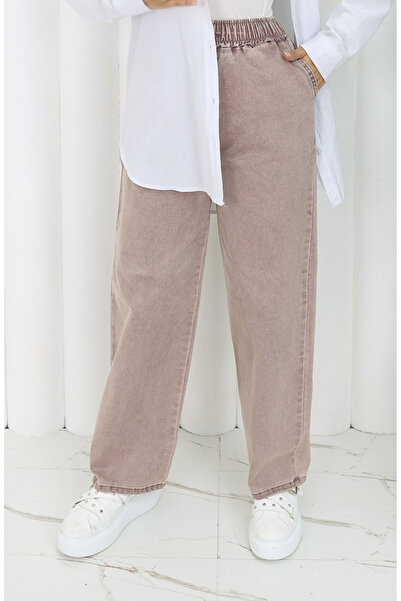 sefamerve Beli Lastikli Kot Pantolon 9633B-01 Açık Gül Kurusu