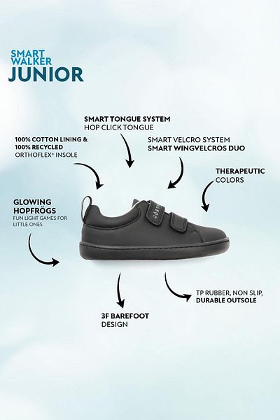 HOPFRÖG Smart Walker Junior - Супер матови черни боси детски обувки