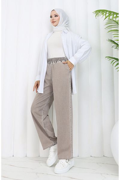 sefamerve 9633-08 Μοντέλο Milk Brown Ελαστικό τζιν μέσης