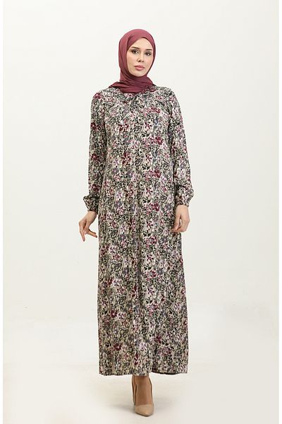 sefamerve Φόρεμα με μοτίβο βισκόζης Plus Size - 44851N-02 Plum