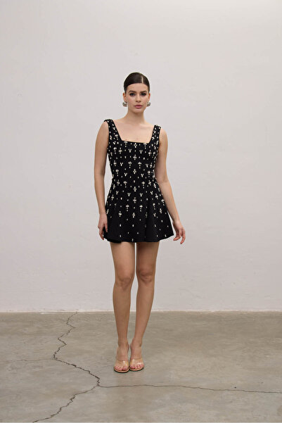 Angle Create Parlak Taşlı Mini Volanlı Elbise