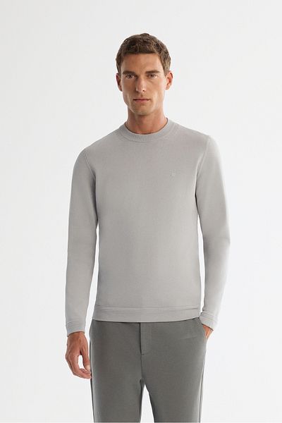 Avva Men's Gray High Crew Neck Rayon Knitwear Sweater A42Y5001