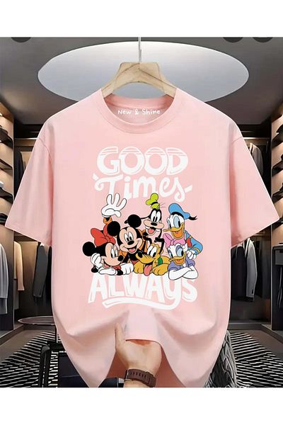 New Shine Καλή Ώρα Πάντα Mickey Εκτυπωμένο Μεγάλο Μέγεθος Oversize T-Shirt