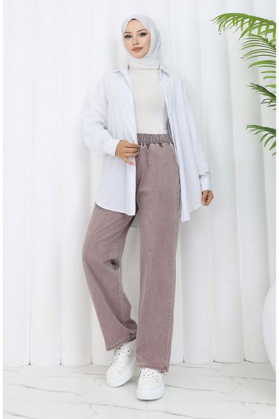 sefamerve Blugi cu talie elastică Dark Dusty Rose - 9633-05