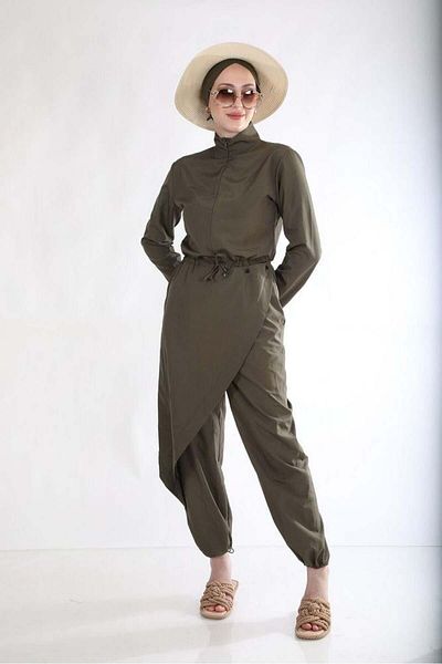 NS TASARIM MAYO Allerli Khaki Design Hijab Jumpsuit Swimsuit