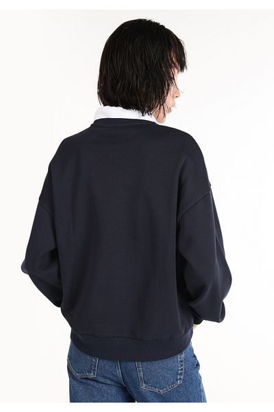 Colin's Regular Fit Polo Neck Embroidered Women's Navy Blue Sweatshirt