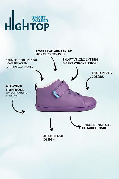 HOPFRÖG Smart Walker - Μωβ ελαφριές μπότες για παιδιά Barefoot, High Top
