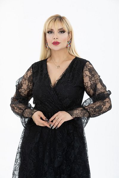 rotop Rochie lunga Silvia, pentru ocazii, din dantela, model elegant, culoare negru, Marime 50