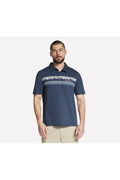 SKECHERS Tricou polo bărbați TROPICAL BREEZE STRIPE POLO bleumarin
