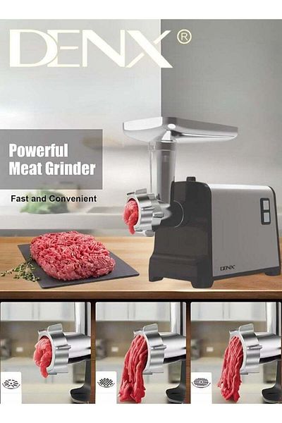 Denx Meat Grinder, Electric Meat Grinder with Stainless Steel Blade, 1200W, Silver