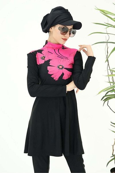 NS Tasarım Tesettür Mayo Nilüfer Pink Double Design Hijab Suit Swimsuit