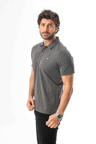 Tony Montana Regular Fit Polo Collar Buttoned Emblem Linen T-Shirt-Kt-1003