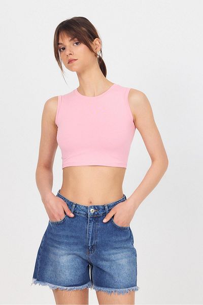 Rays Pink Crew Neck Crop Tank Top 9189m