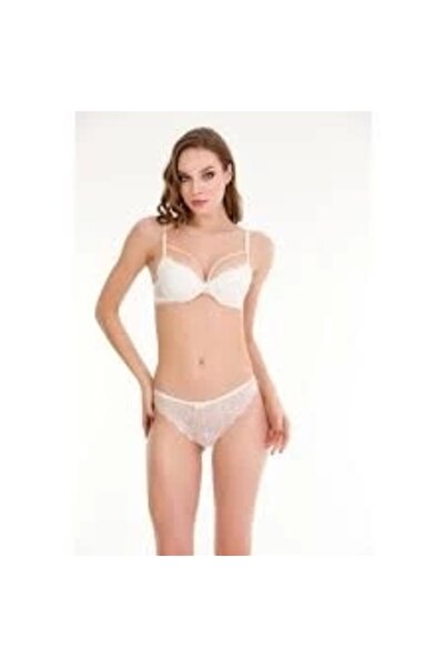 TakıDolabı Set de sutien elegant Bella Notte Ecru cu dantelă și detaliu cu o ...