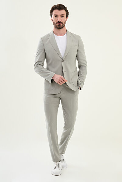 Mcr Patterned Slim Fit Bag Pocket Mono Collar Men's Suit Gray - 45397.25Y