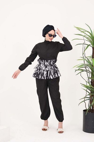 NS Tasarım Tesettür Mayo Hijab Parachute Fabric - Ballerina Design Jumpsuit Swimsuit 520