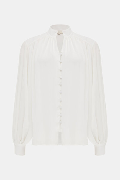 W Collection BEYAZ HAKİM YAKA UZUN KOLLU BLUZ