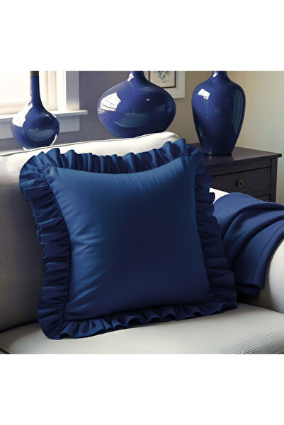 Bc Home Midnight Blue Velvet Look Country Style Ruffled Square Throw Pillow C...