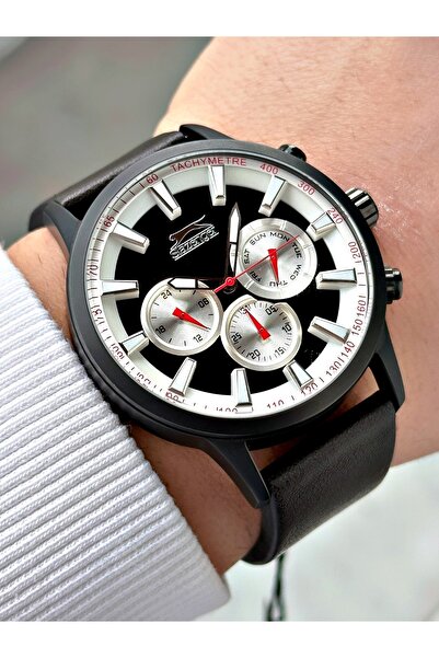 Slazenger Fonksiyonlu Deri Kordon Siyah Renk 24 Ay Garantili Erkek Kol Saati ...
