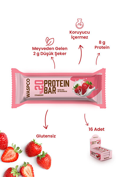 Waspco Çilekli Protein Bar 40g X 16 Adet