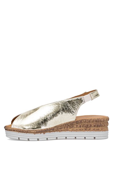 Ayakkabı Fuarı Elit Zeyn8094 Women's Genuine Leather Orthopedic Wedge Heel Sandals Gold