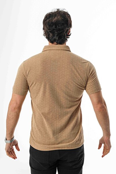 Tony Montana Regular Fit Polo Collar Buttoned Emblem Linen T-Shirt-Kt-1003