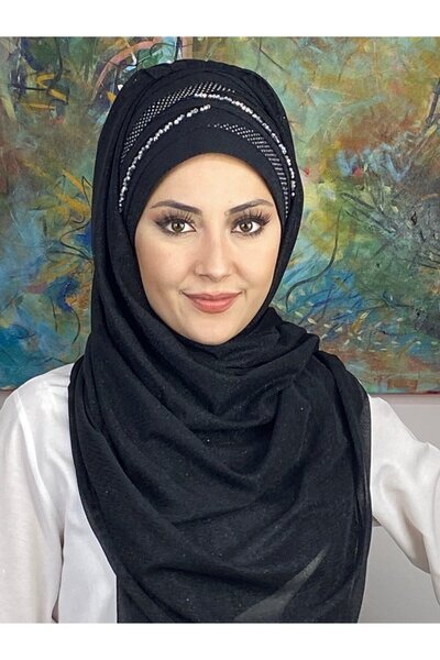 BUTİKAMBAR Simli Boncuk Detaylı El İşi Drapeli Şal