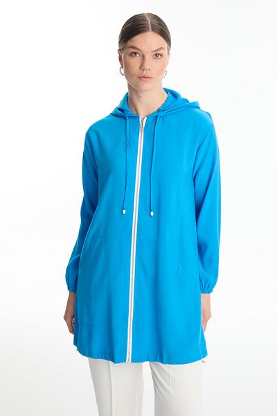 Zühre Hooded Zippered Turquoise Cardigan C-0122