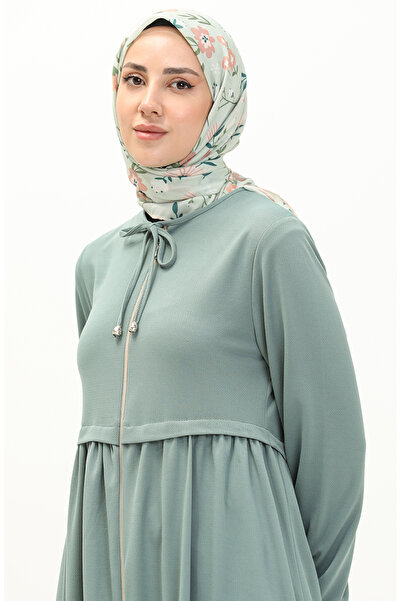 sefamerve Fermuarlı Ferace 0569-06 Mint Yeşili