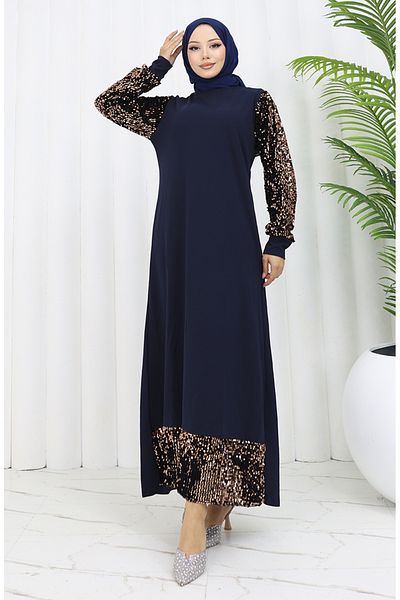 sefamerve Βραδινό φόρεμα με παγιέτες Navy Blue - 0305-02