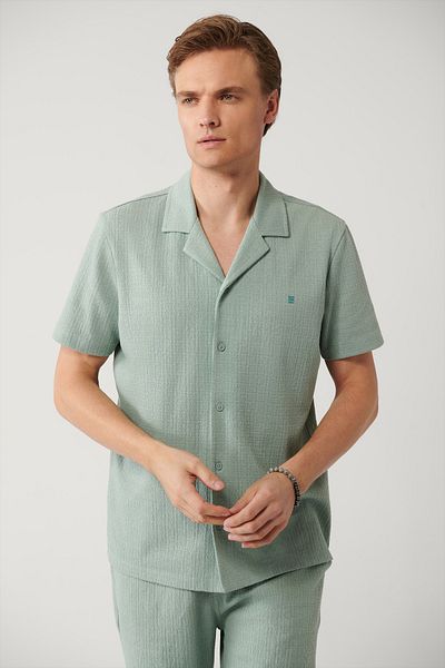 Avva Ανδρικό κοντομάνικο πουκάμισο Nil Green Apaj Jacquard A41y2216