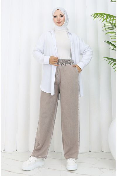 sefamerve 9633-08 Μοντέλο Milk Brown Ελαστικό τζιν μέσης