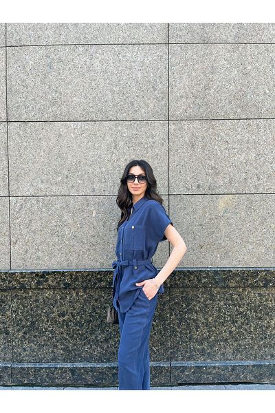 EGZOTİK ASORTİK Washed Fabric Belted Suit
