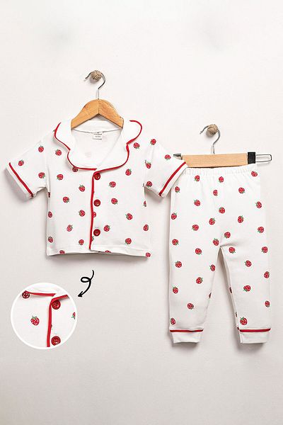 Sparrow Laurel Strawberry Printed Summer Baby Girl Pajama Set