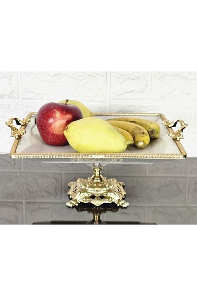 atabey home PORCELAIN LARGE SIMPLE SQUARE SERVING PLATE-PRESENTATION PLATE WITH CAST GOLD FRAME AND LEGS 27CM
