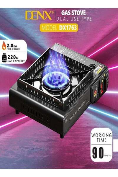 Denx موقد غاز محمول للتخييم والاستخدام الخارجي مقاس 34×28×8 سم