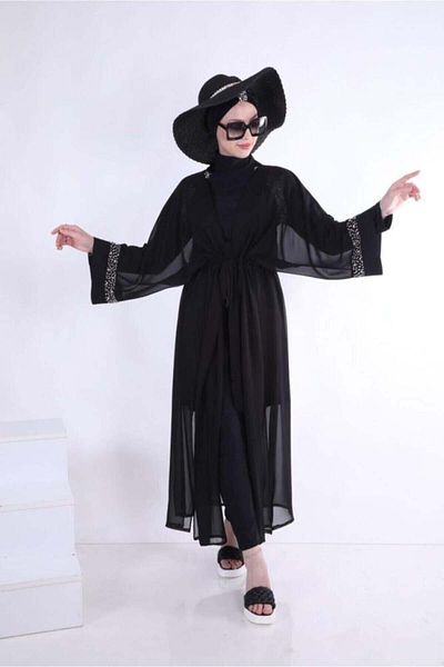 NS Tasarım Tesettür Mayo Basic Black Women's Stone Pareo