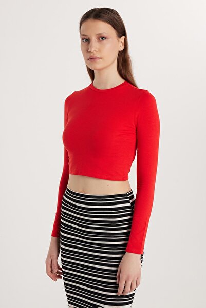 Tudors Women's Slim Fit Cotton Plain Crew-Neck Red Blouse