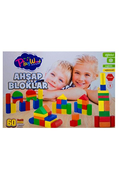 cagdaskids Kutuda Ahşap 60 Parça Renkli Bloklar