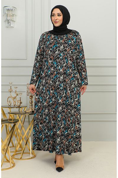 sefamerve Rochie supradimensionată din viscoză cu imprimeu petrolier - 4447D-02