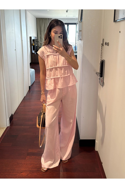 My Blog Σετ παντελόνι μπλούζας Pink Milora - 2025145