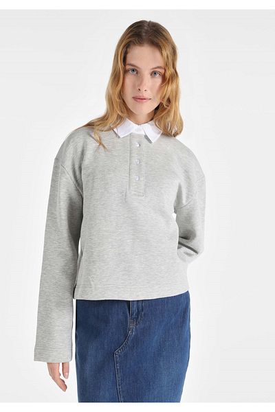 Colin's Tricou cu mânecă lungă pentru femei, gri Regular Fit, cu gât polo