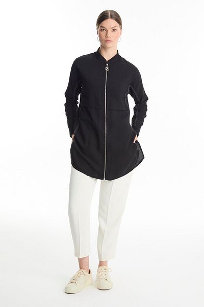 Zühre Zippered Judge Collar Black Jacket C-0130
