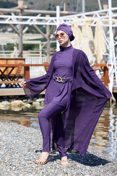 NS Tasarım Tesettür Mayo Laura Purple Pareo