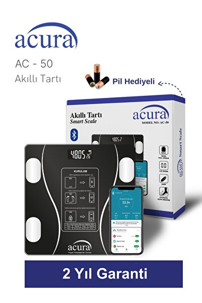 Acura AC-50 CE Onaylı Yağ, Su, Kas ve Kilo Ölçer Akıllı Tartı