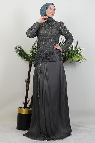 GİYZAMİLA Vienna Hijab Evening Dress Gray