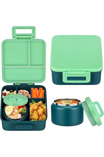 Choice Other 1 5 Grass Green Bento Lunch Box With 8oz Stainless Steel Insulated Vaccum Food Jar